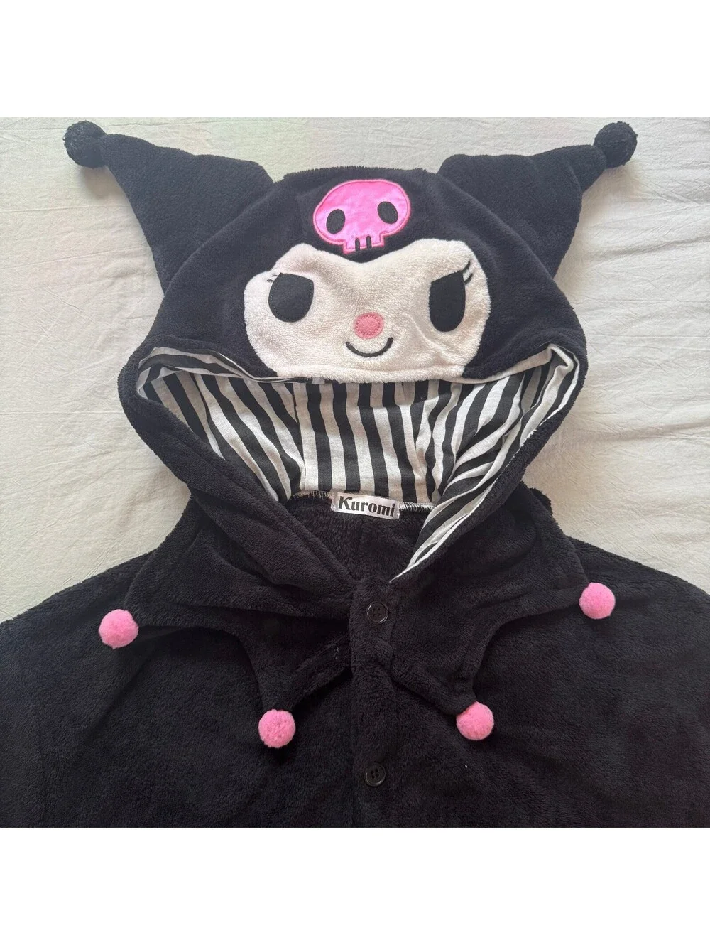 Official Sanrio Kuromi Kigurumi Fleece Onesie Pajama Costume Hooded One Size